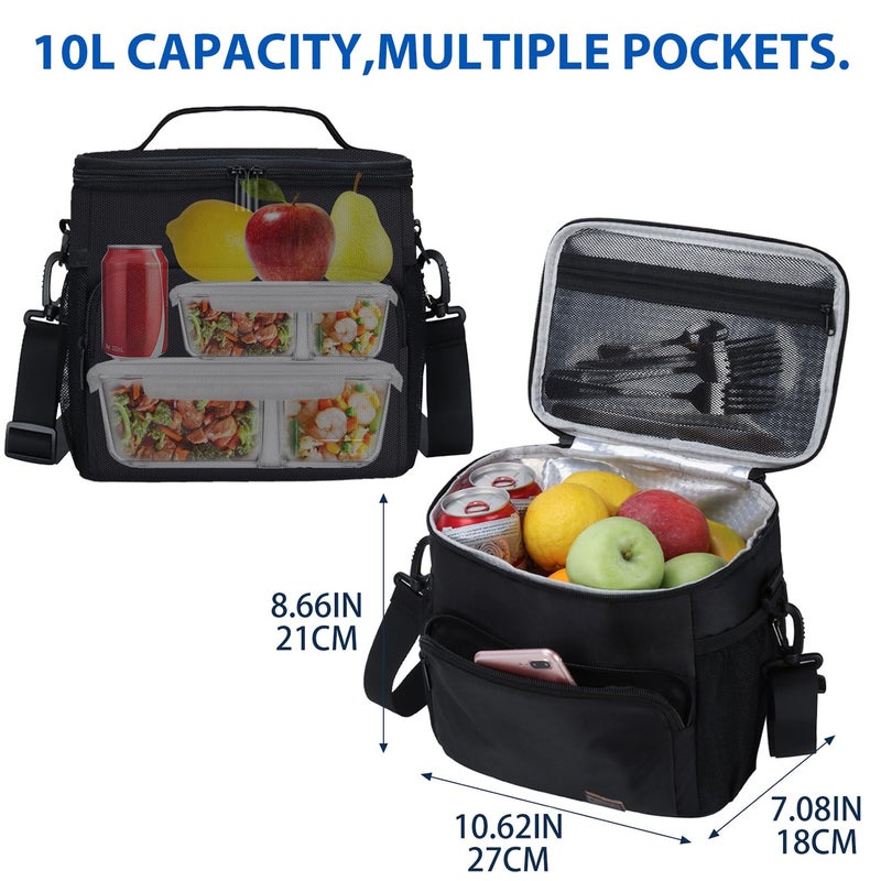 Gloppie Lunch Box for Men Women Insulated Lunch Bag Reusable Lunch Cooler Bag, Black - Image 4
